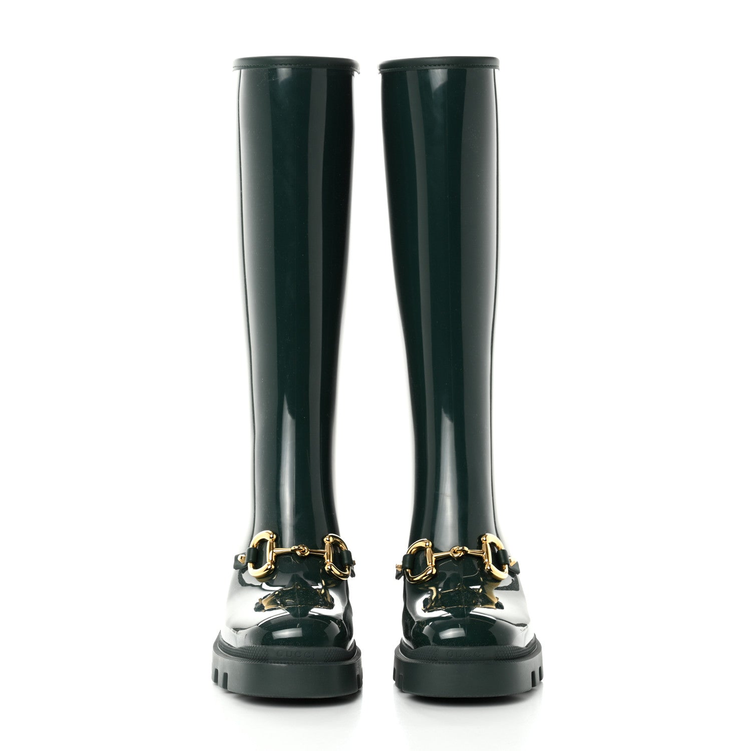 Gucci Rubber Horsebit Knee High Boots 38 Vintage Green 2 of 8