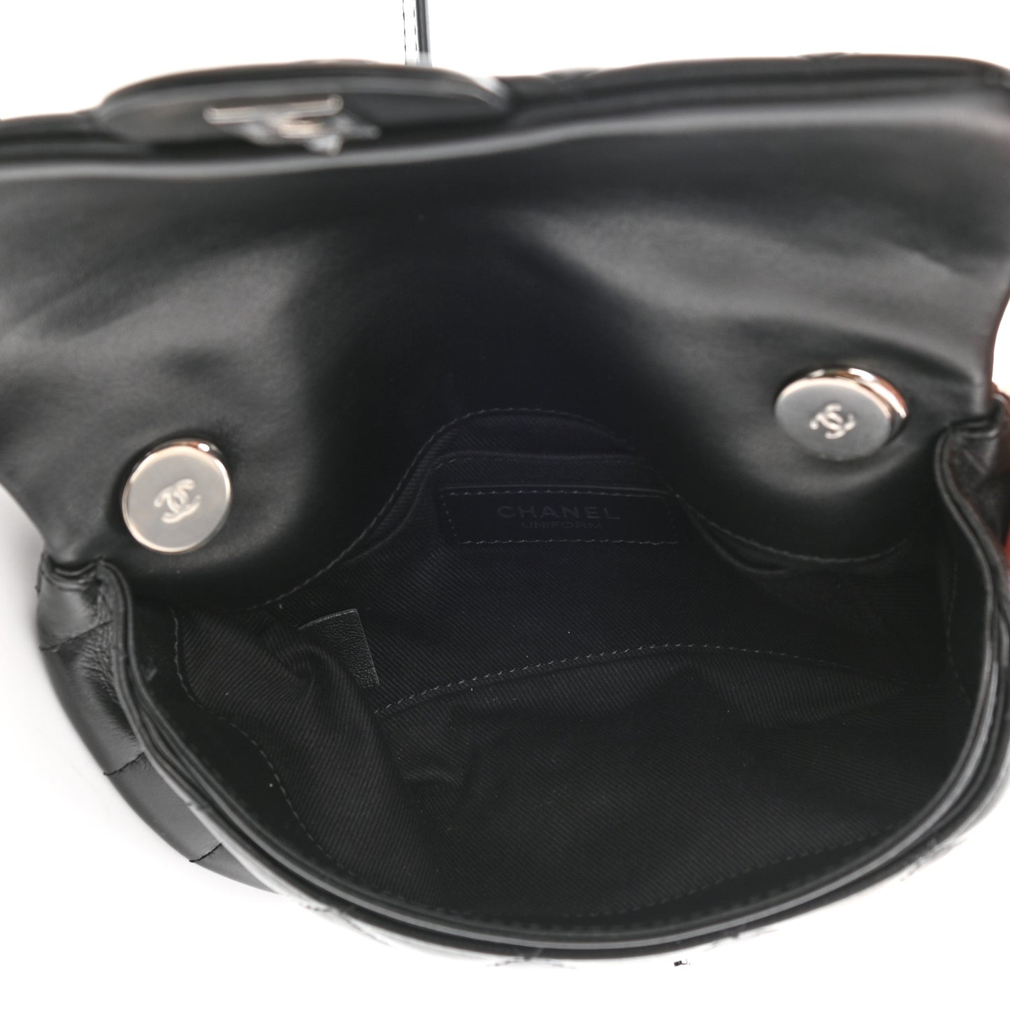Calfskin Quilted CC Uniform Flap Belt Bag Black