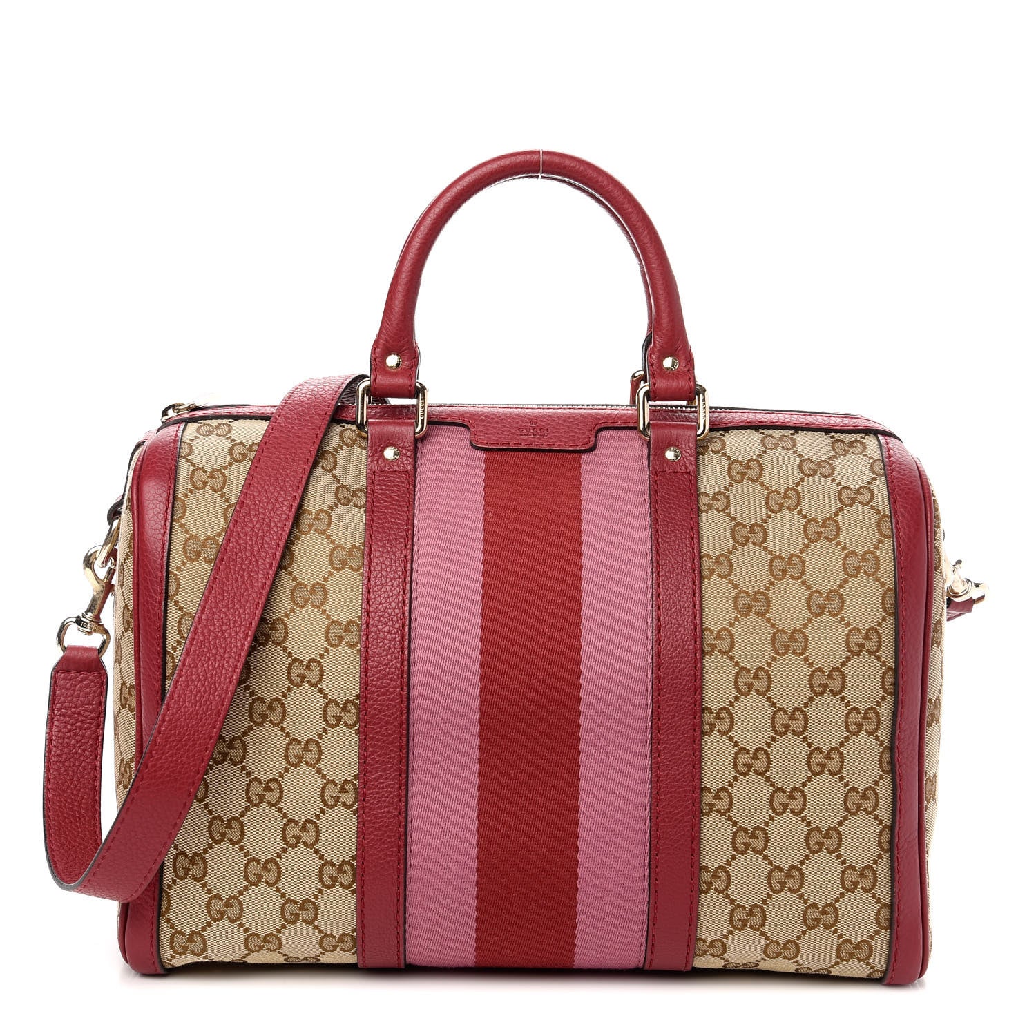 Gucci Monogram Vintage Web Medium Boston Red 1 of 10