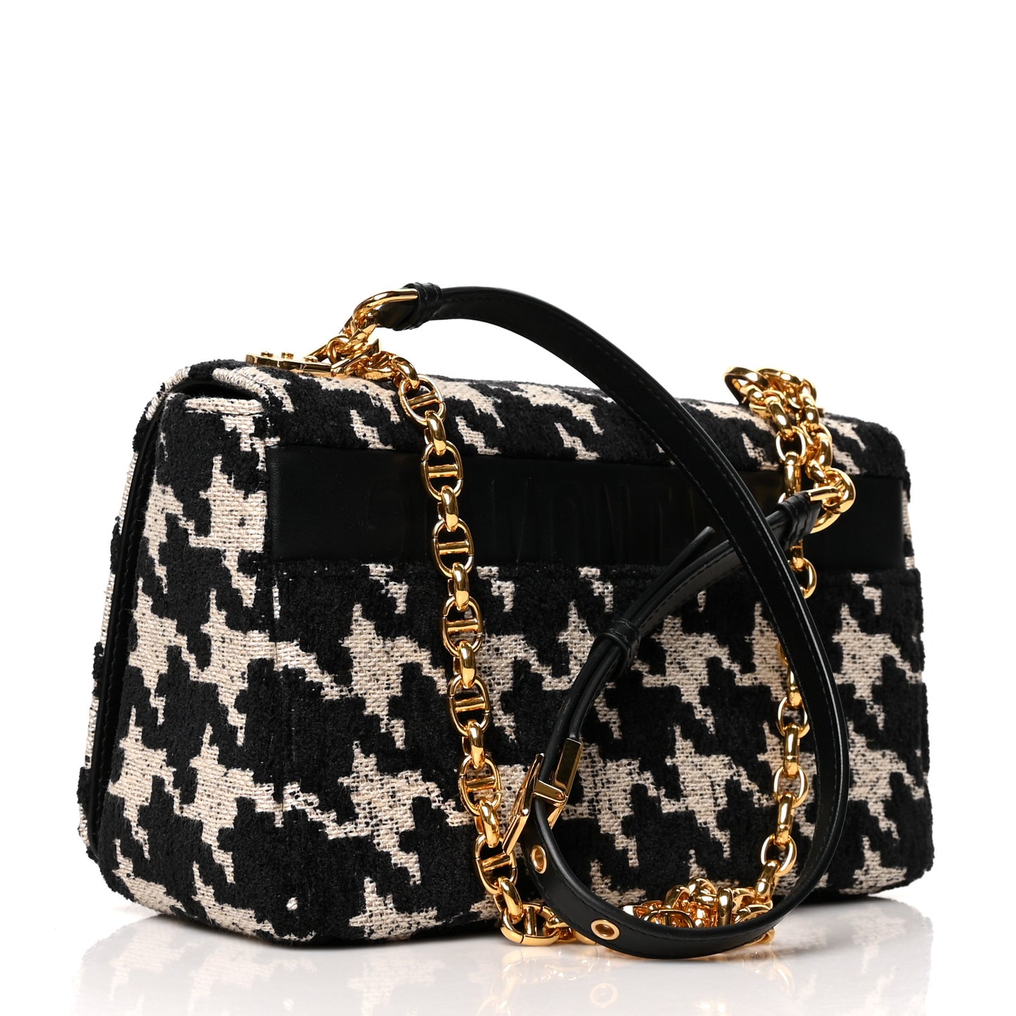 Technical Canvas Macro Houndstooth Medium Caro Bag Black White