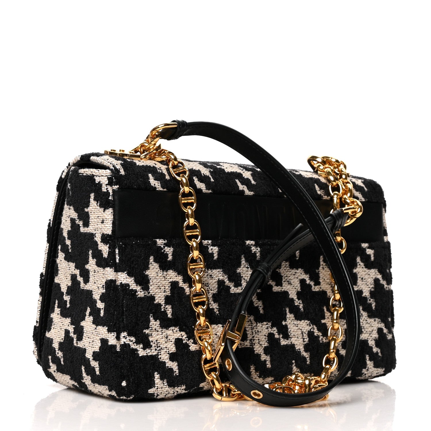 Christian Dior Technical Canvas Macro Houndstooth Medium Caro Bag Black White 3 of 10