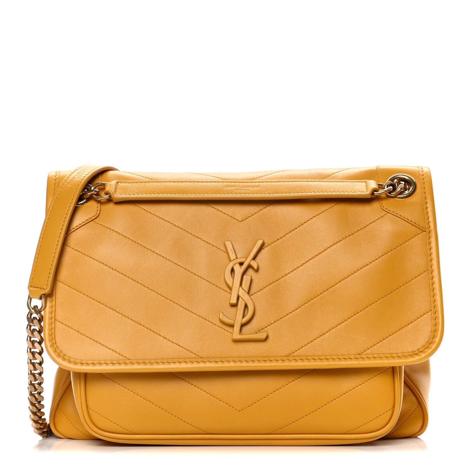 Saint Laurent Lambskin Matelasse Monogram Medium Niki Chain Satchel Yellow 1 of 17