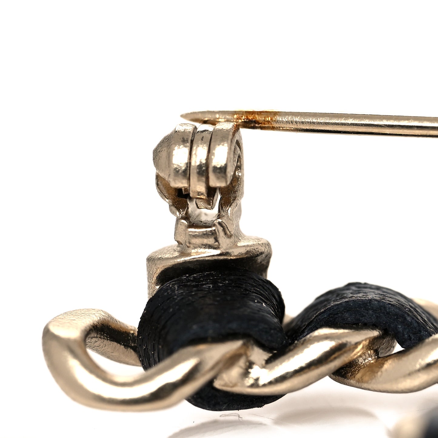 Lambskin Chain CC Brooch Black Gold
