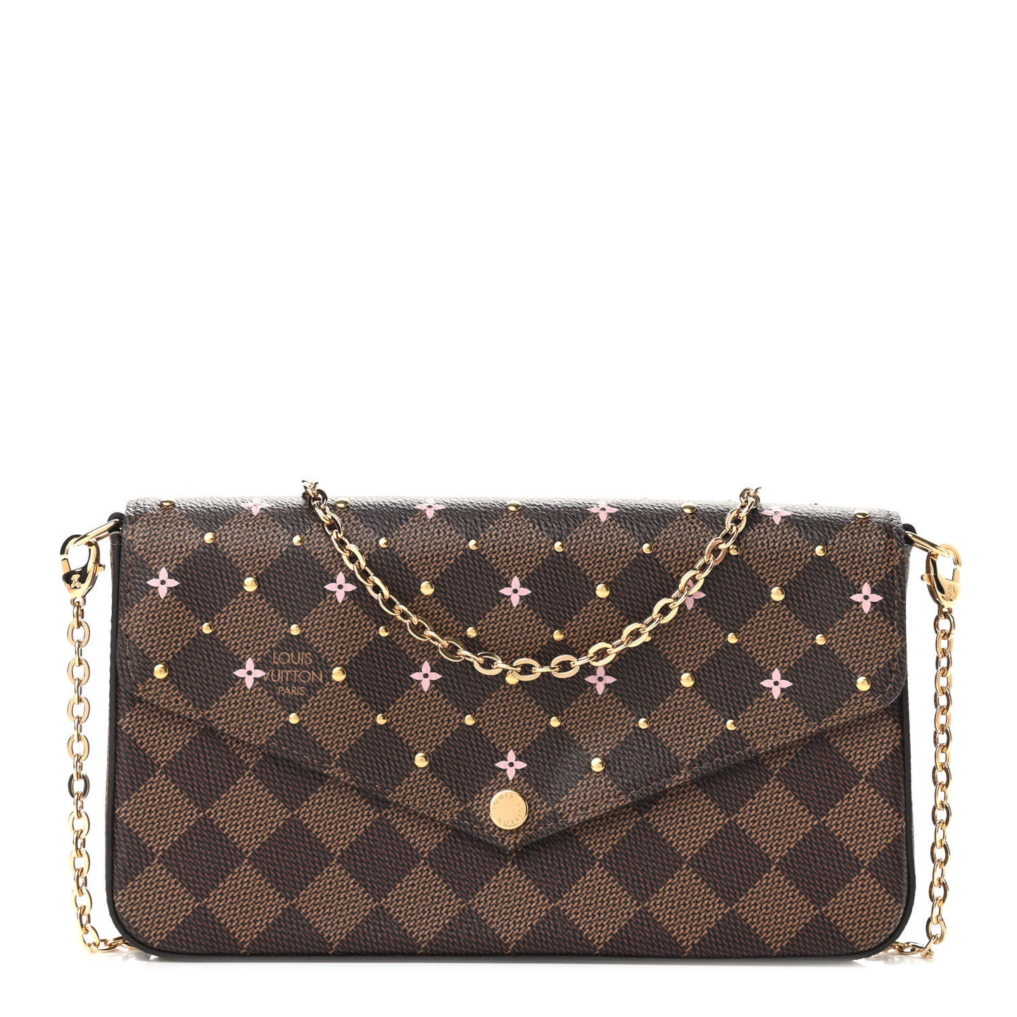 Damier Ebene Studded Pochette Felicie Chain Wallet