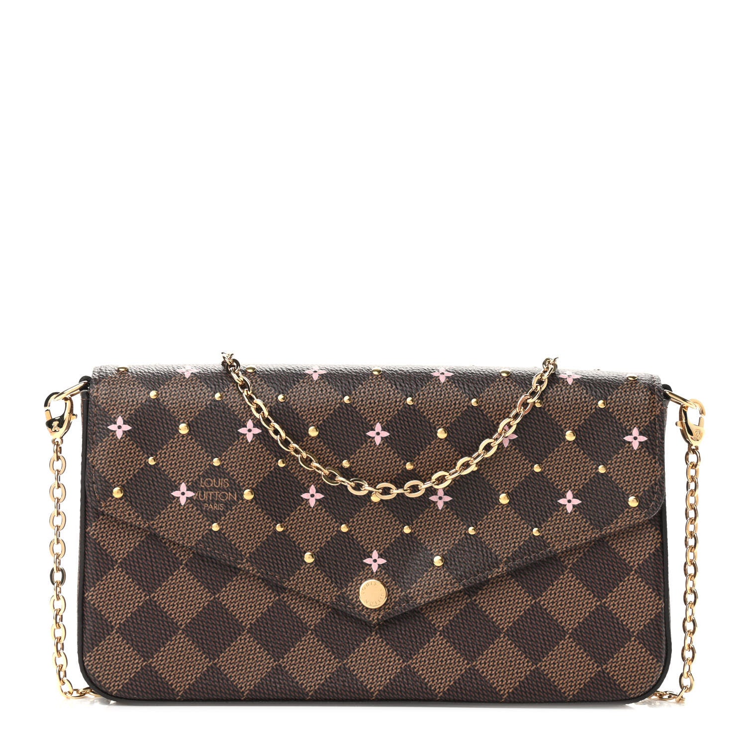 Louis Vuitton Damier Ebene Studded Pochette Felicie Chain Wallet 3 of 9