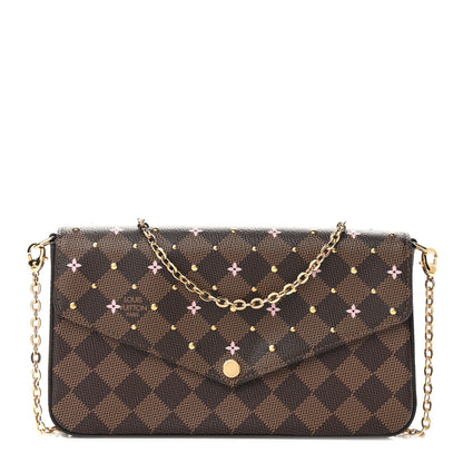 Louis Vuitton Damier Ebene Studded Pochette Felicie Chain Wallet 3 of 9