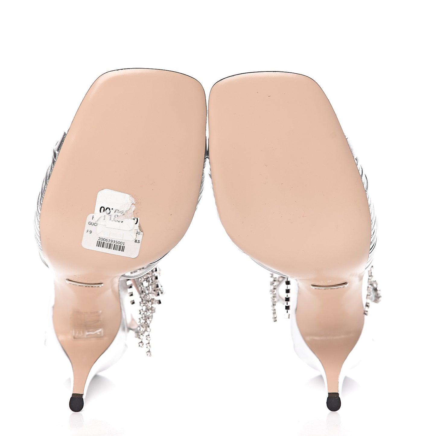 Metallic Nappa Crystal Crawford Strap High Heel Sandals 38.5 Silver
