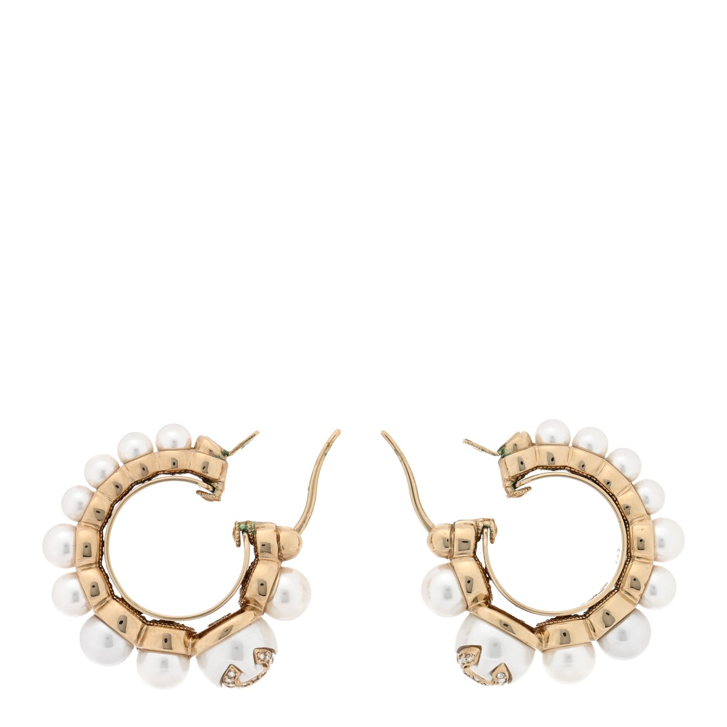 Crystal Pearl CC Hoop Earrings Gold White