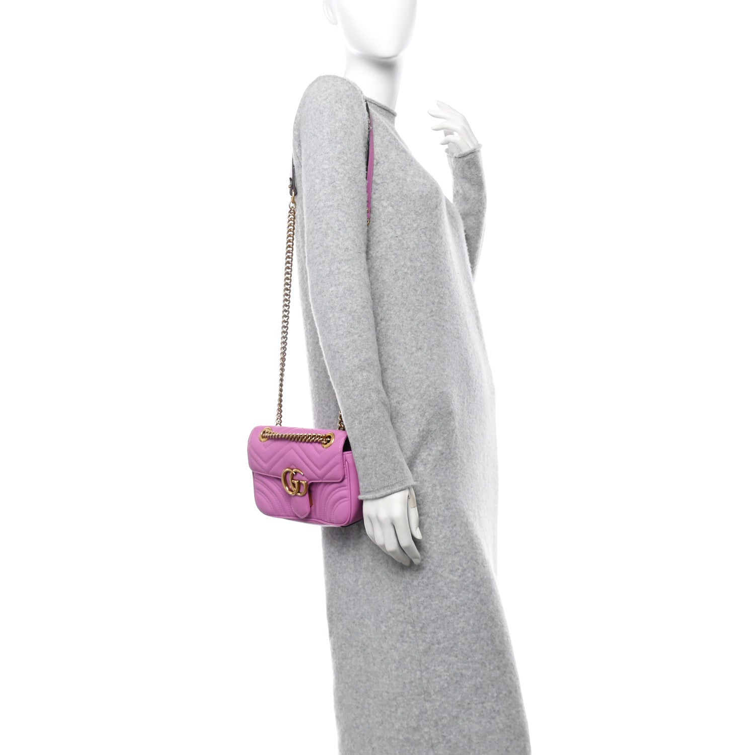 Gucci Calfskin Matelasse Mini GG Marmont Shoulder Bag Candy Mousse 2 of 10