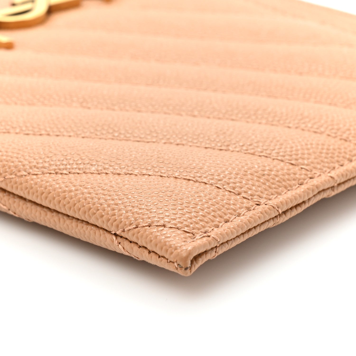 Saint Laurent Grain De Poudre Matelasse Chevron Monogram Fragments Zippered Card Case Dune 8 of 9