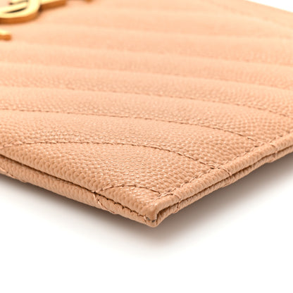 Saint Laurent Grain De Poudre Matelasse Chevron Monogram Fragments Zippered Card Case Dune 8 of 9