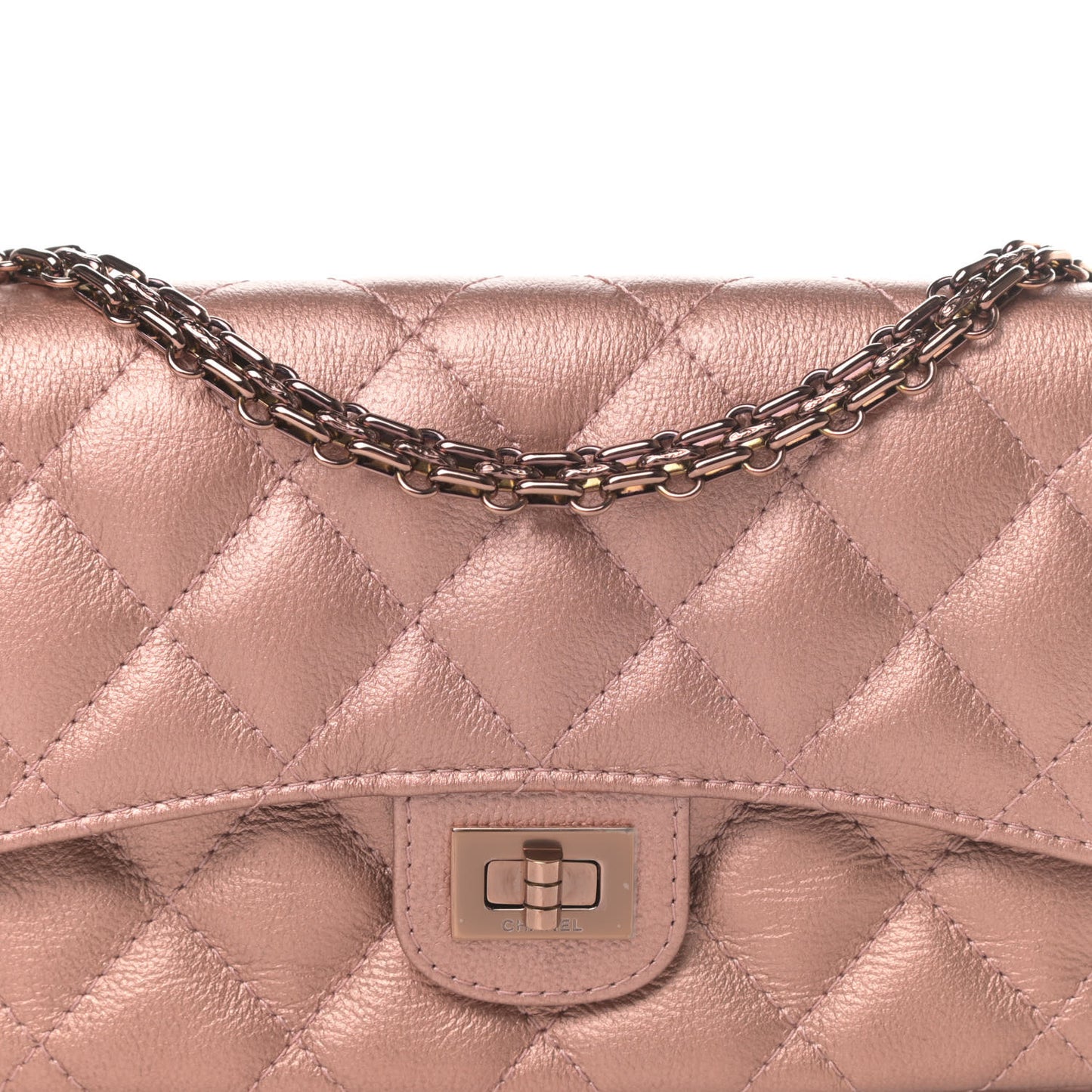 Metallic Grained Calfskin Quilted 2.55 Reissue Phone Holder With Chain Copper