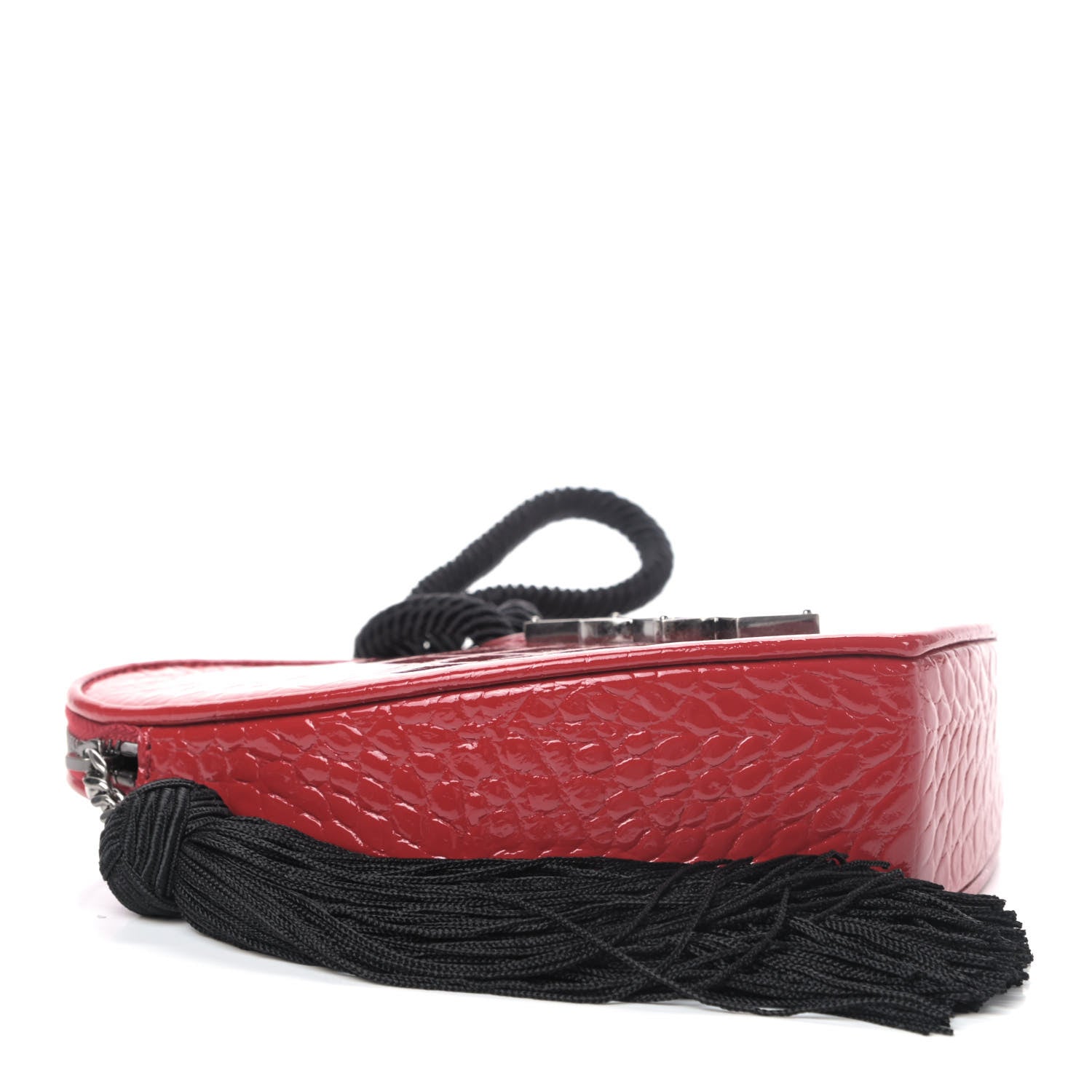 Saint Laurent Patent Crocodile Embossed Sac Coeur Heart Shaped Clutch Red 3 of 4