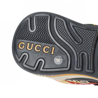 Gucci Suede Calfskin Womens Ultrapace Mid Top Sneakers 34 Hibiscus Red Black Neon Yellow Yolk 6 of 8