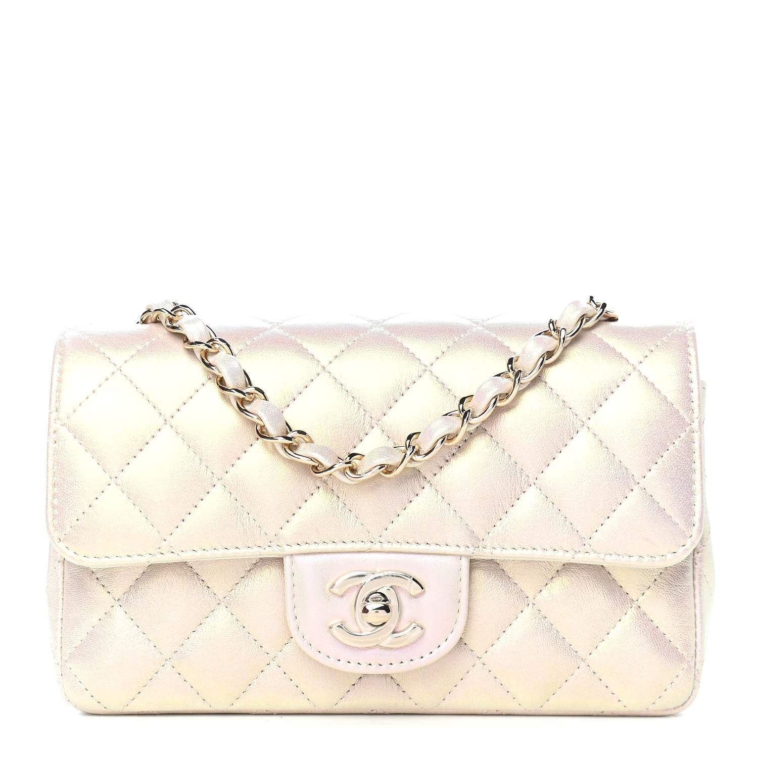 Chanel Iridescent Lambskin Quilted Mini Rectangular Flap Ivory 1 of 9