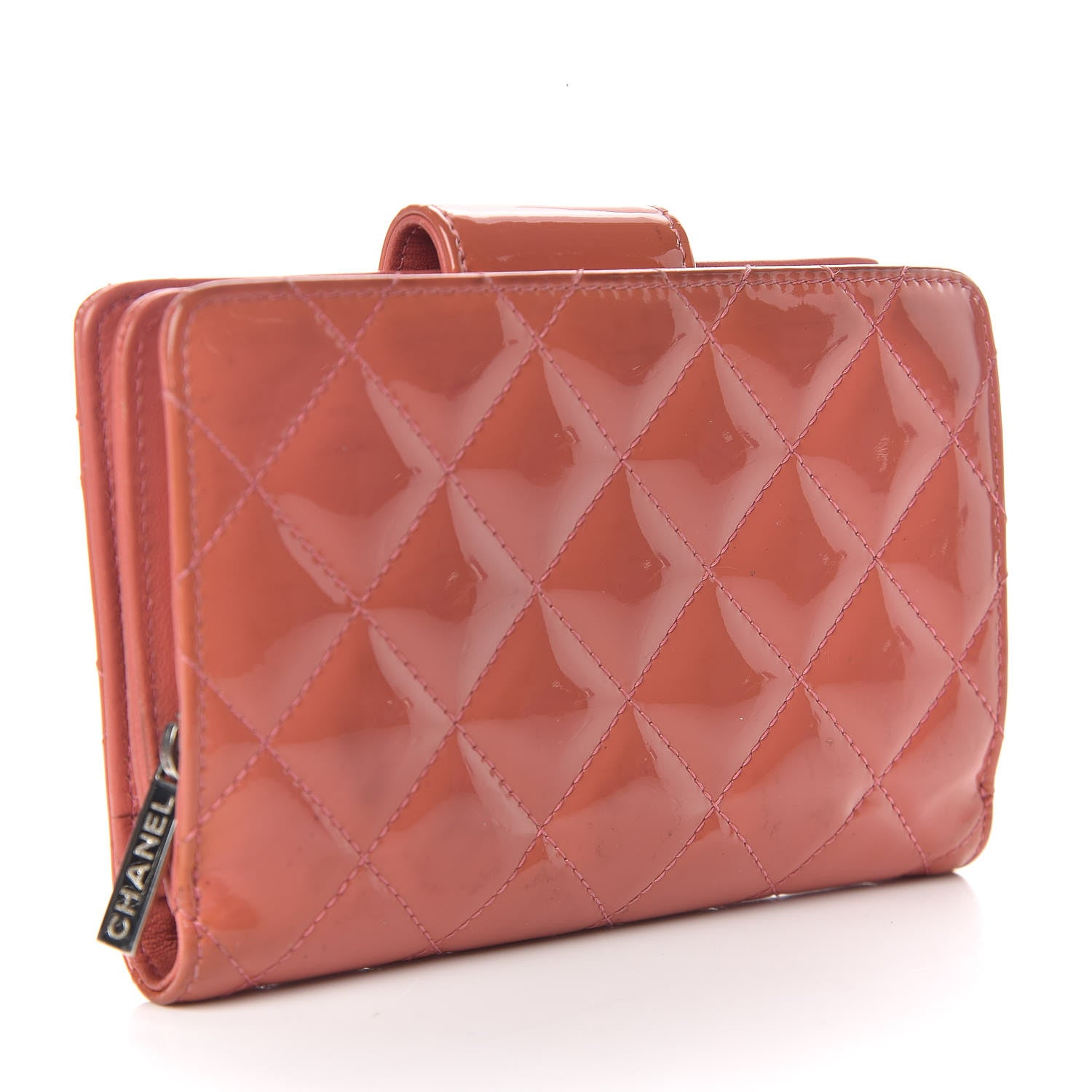 Chanel Patent Quilted Brilliant Zipped Pocket Wallet Pink 3 of 10