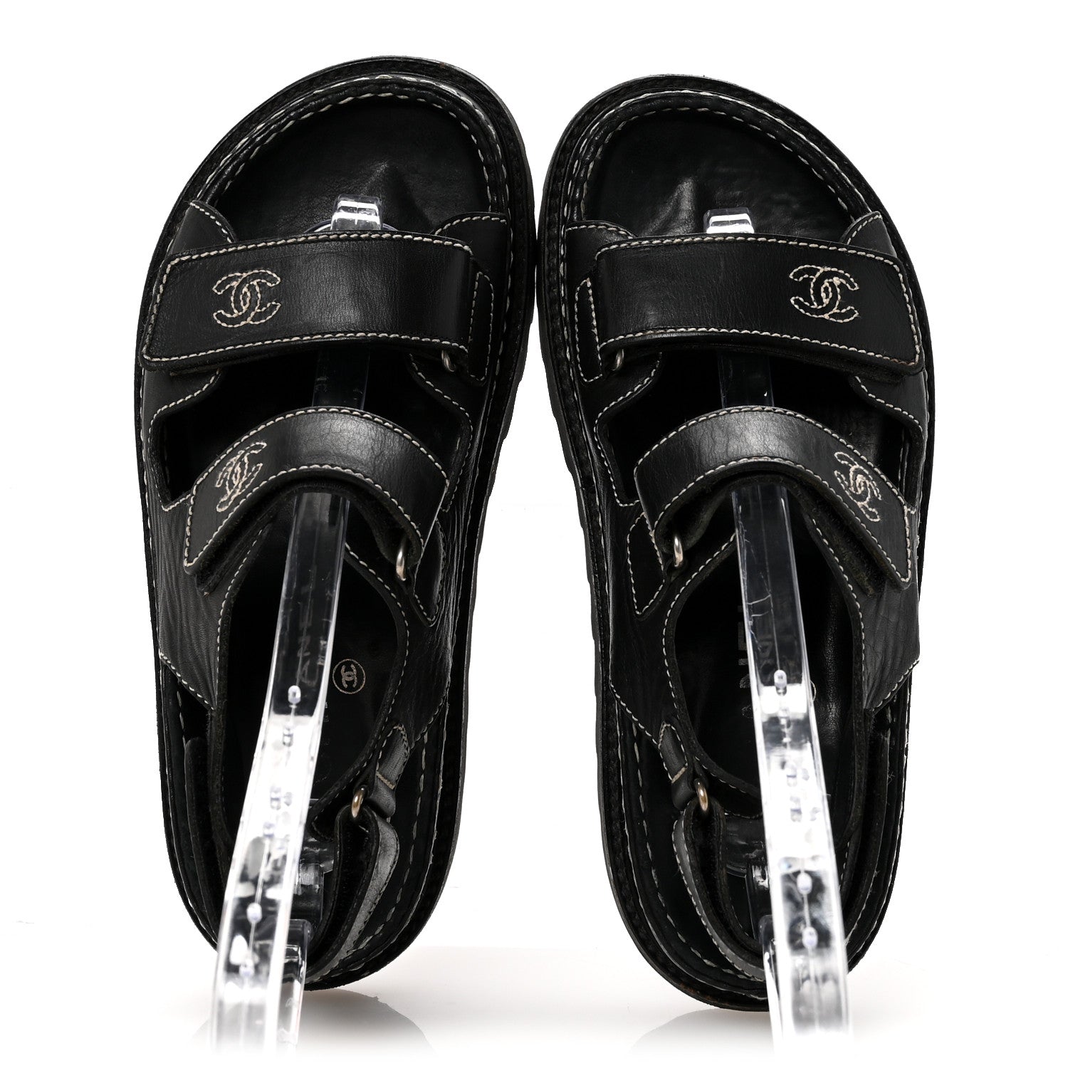 Chanel Calfskin Velcro Dad Sandals 35 Black 2 of 7