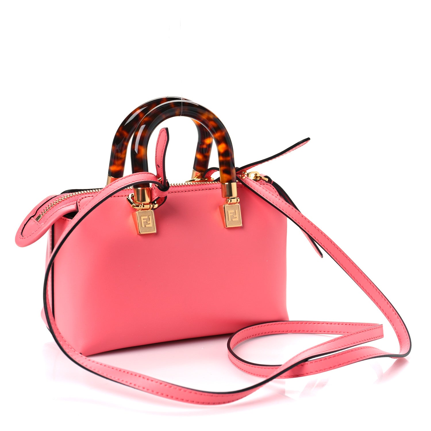 Fendi Vitello King Plexiglass Logo Embossed Mini By The Way Top Handle Boston Bag Pink Dalia 3 of 9