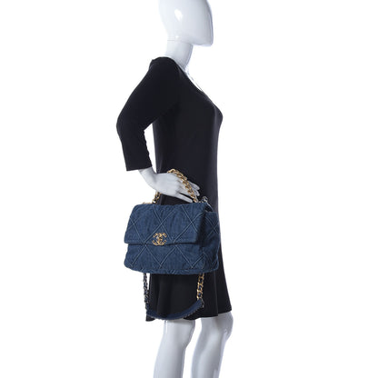 Chanel Denim Quilted Large Chanel 19 Flap Blue 3 of 12