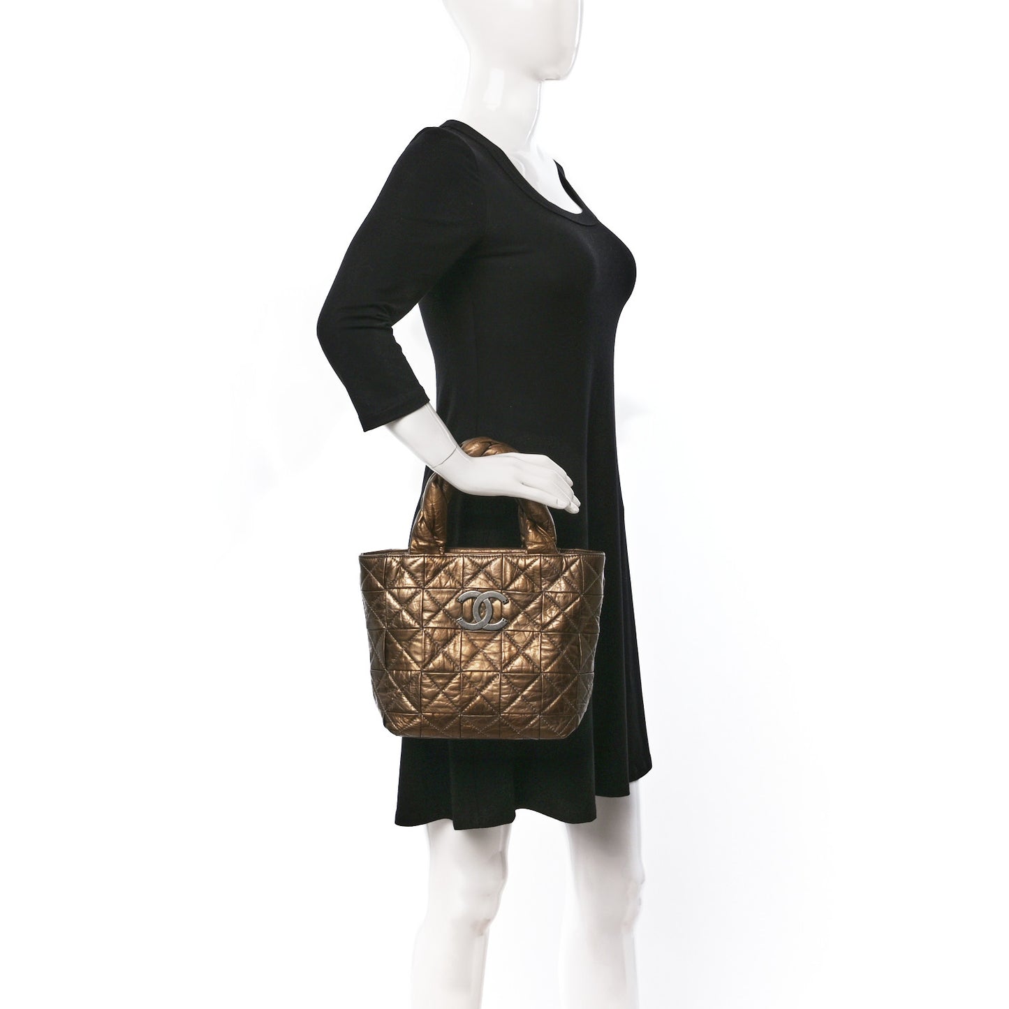 Metallic Aged Calfskin Quilted Small Origami Tote Bronze