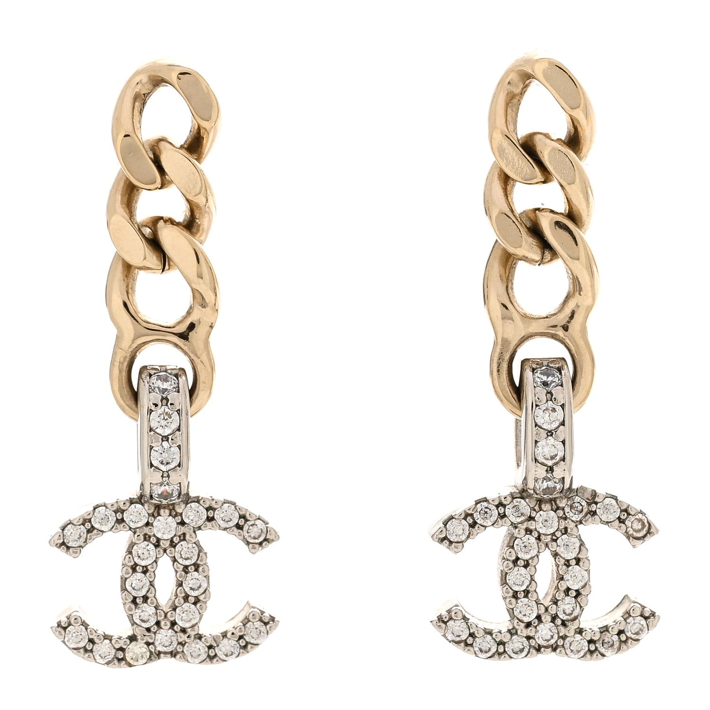 Metal Crystal CC Chain Drop Earrings Gold