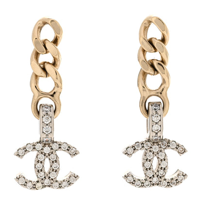 Chanel Metal Crystal CC Chain Drop Earrings Gold 1 of 5