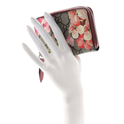 Gucci GG Supreme Monogram Blooms Zip Around Card Case Wallet Beige Multicolor Dry Rose 2 of 8