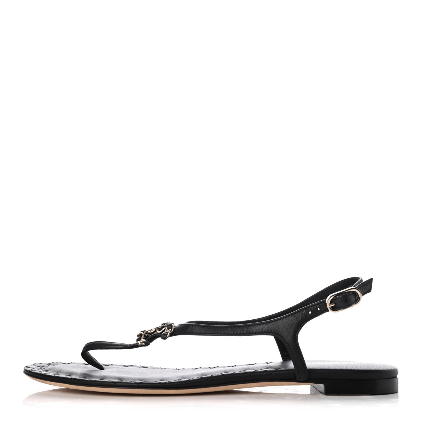 Lambskin Chain CC Logo Thong Sandals 40 Black