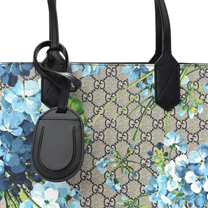 Gucci GG Supreme Monogram Blooms Small Reversible Tote Beige Blue Navy 8 of 14