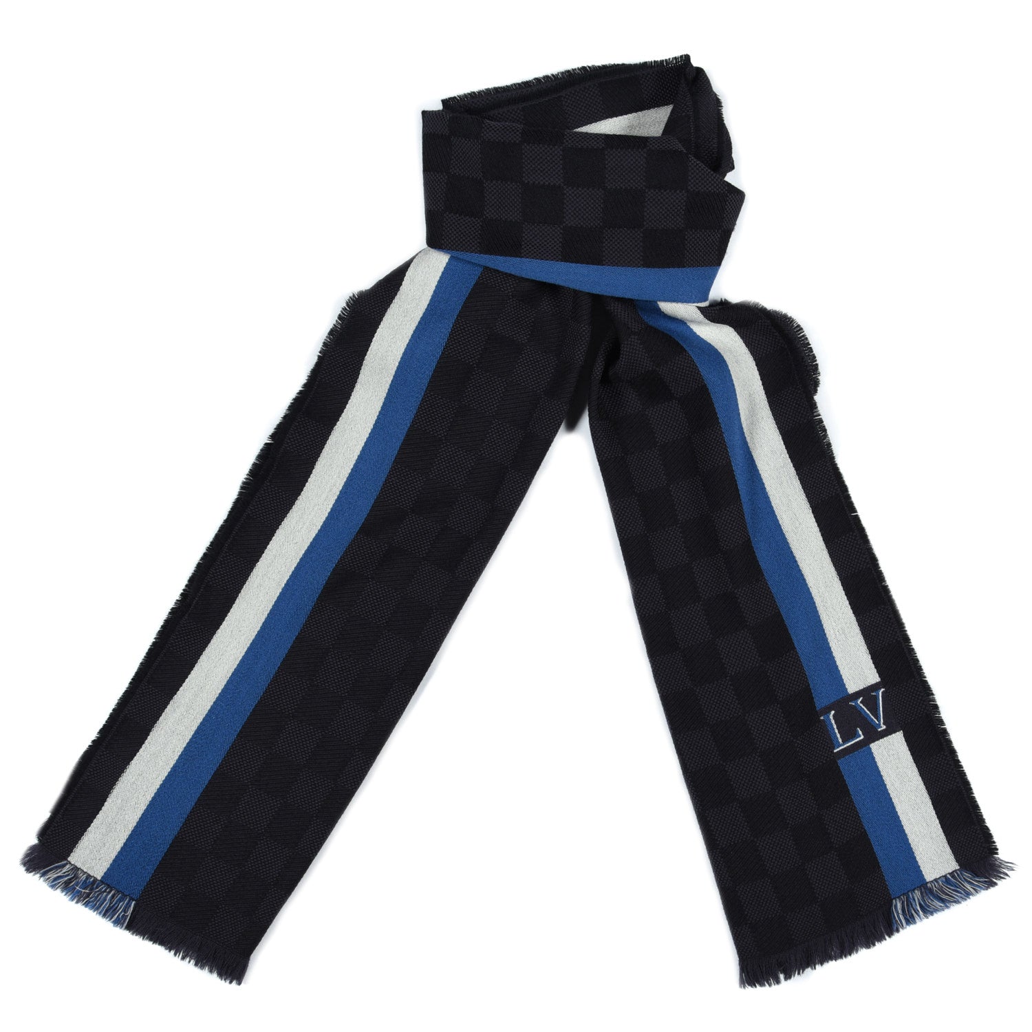 Louis Vuitton Wool Damier Messager Scarf Black Grey 1 of 4