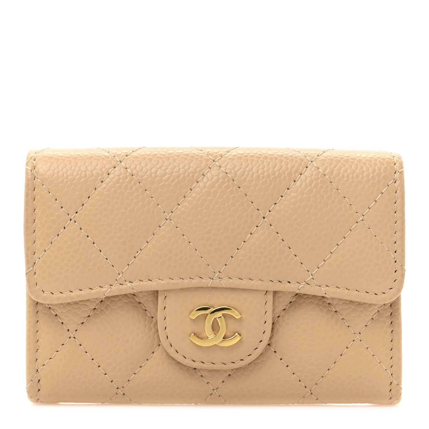 Chanel Caviar Quilted Flap Card Holder Wallet Beige 1 of 8