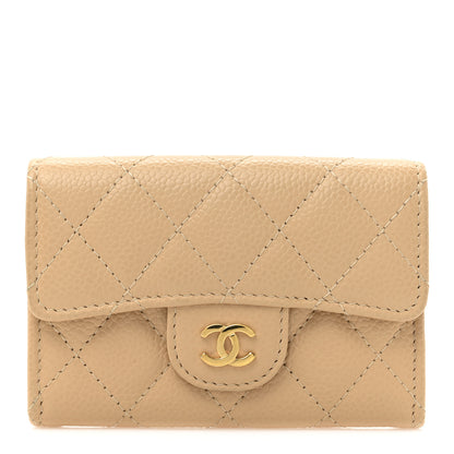 Chanel Caviar Quilted Flap Card Holder Wallet Beige 1 of 8