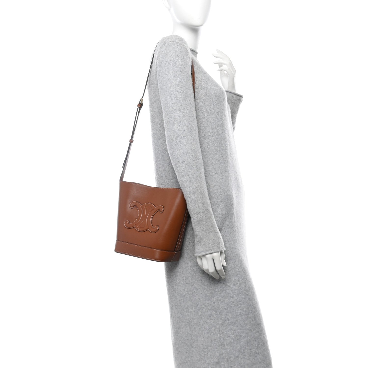 Celine Smooth Calfskin Small Cuir Triomphe Bucket Bag Tan 2 of 11