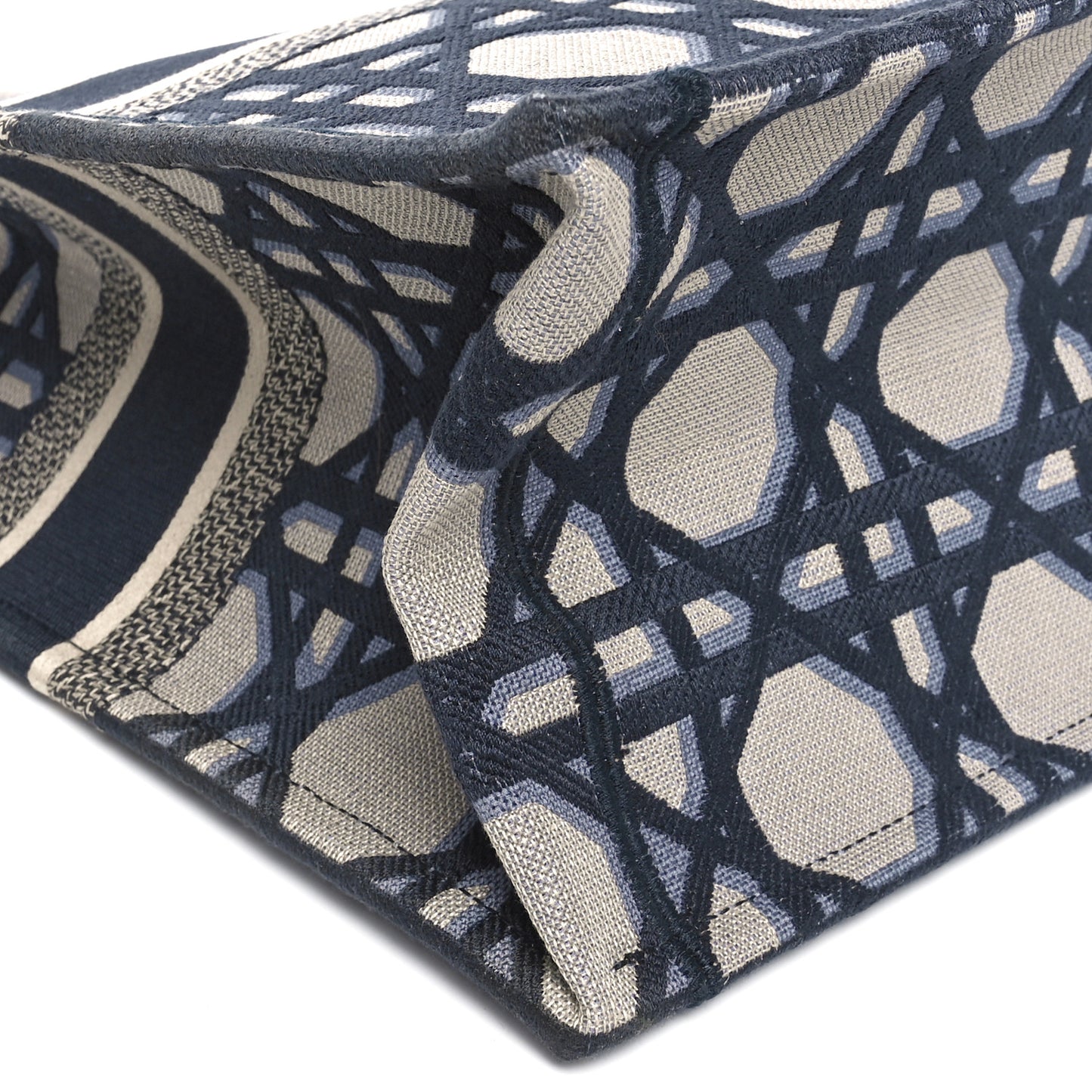 Canvas Macrocannage Embroidered Large Book Tote Beige Blue