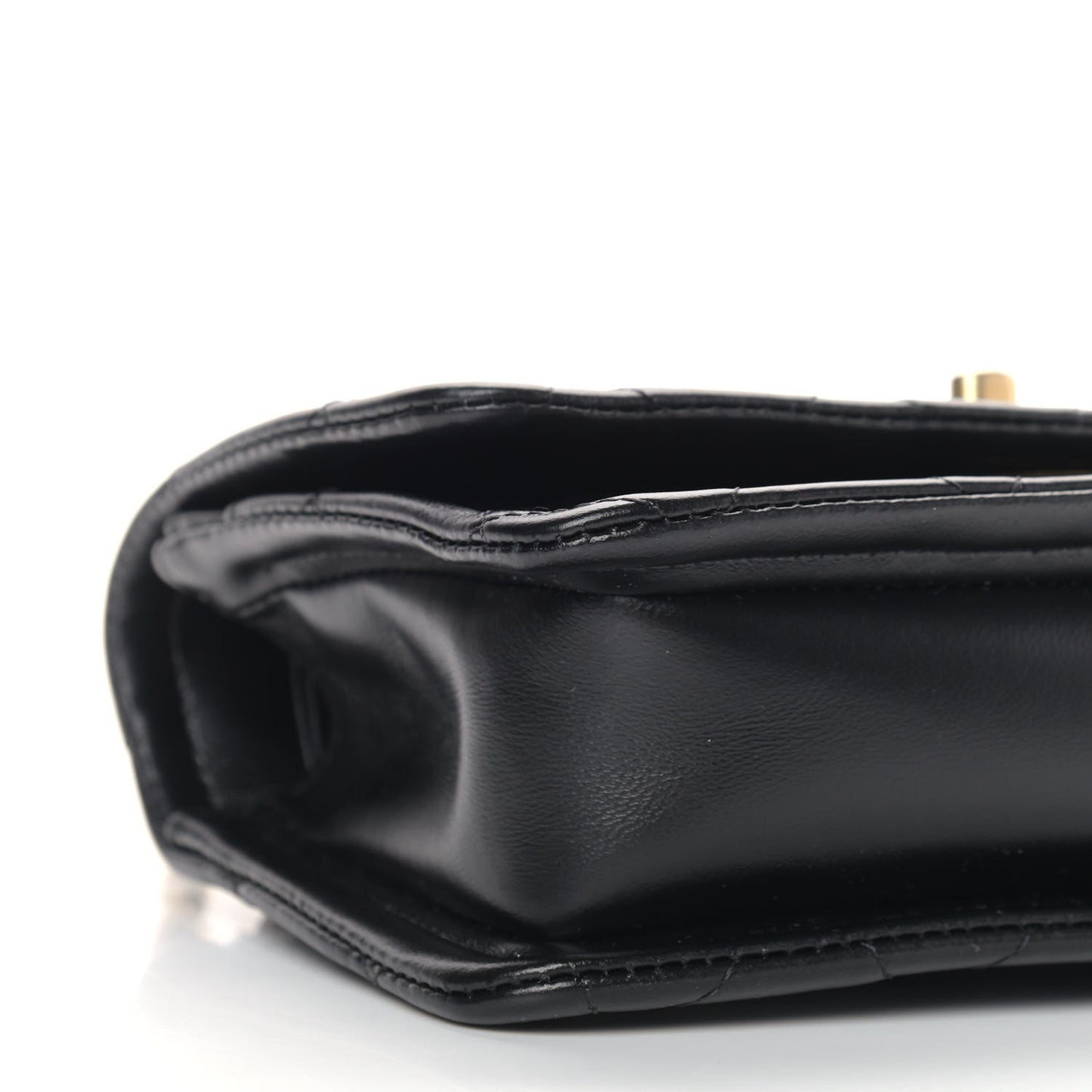 Shiny Lambskin Quilted Mini Flap Black