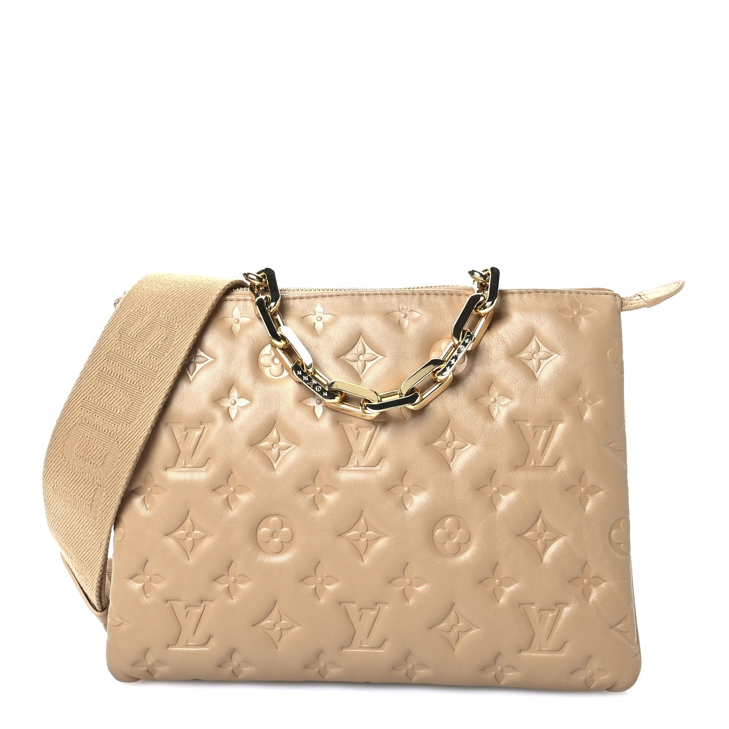Lambskin Embossed Monogram Coussin PM Camel