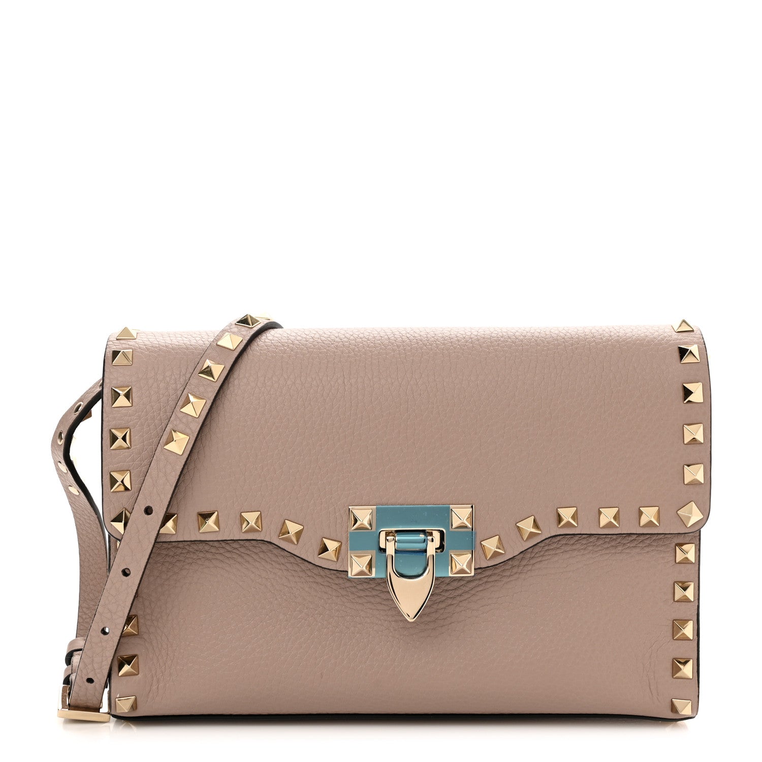 Valentino Garavani Pebbled Calfskin Medium Rockstud Flip Lock Crossbody Bag Poudre 1 of 9