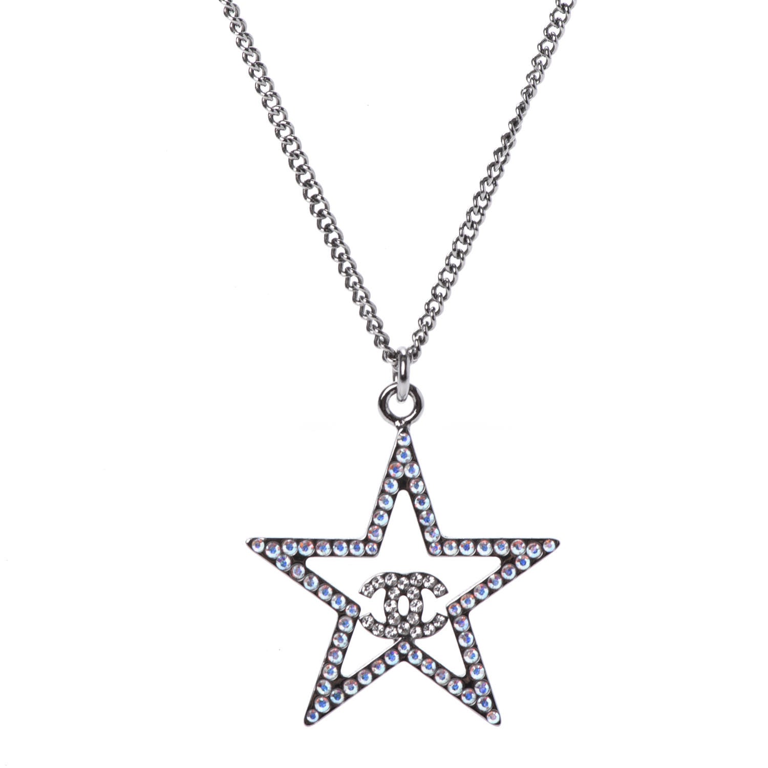 Chanel Ruthenium Crystal Star CC Necklace Iridescent Pink 3 of 6