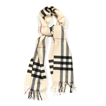 Burberry Cashmere Giant Check Fringe Scarf Ivory 1 of 3
