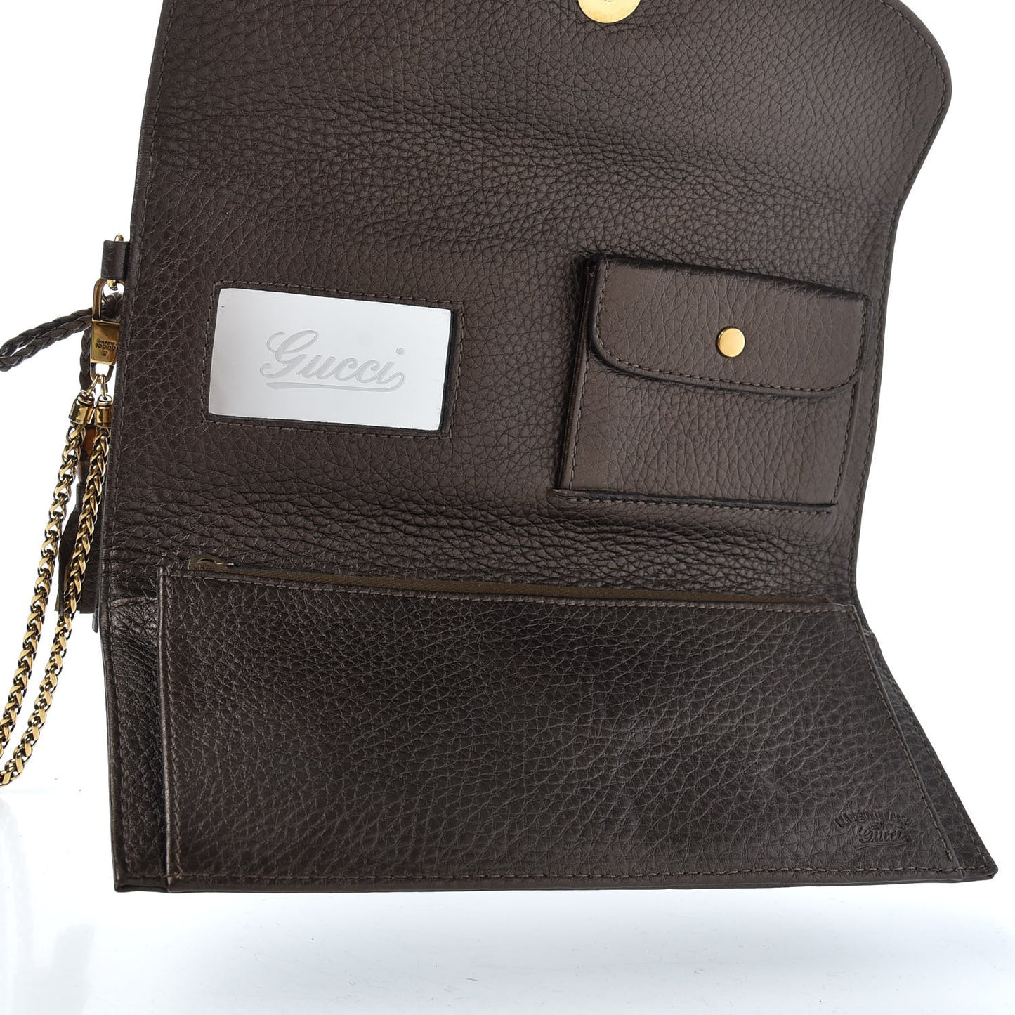 Metallic Pebbled Calfskin Bamboo Wristlet Brown