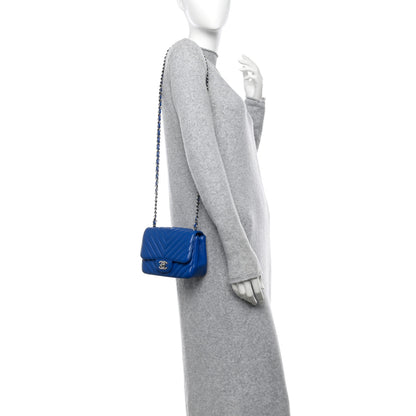 Chanel Caviar Chevron Quilted Mini Square Flap Blue 2 of 10