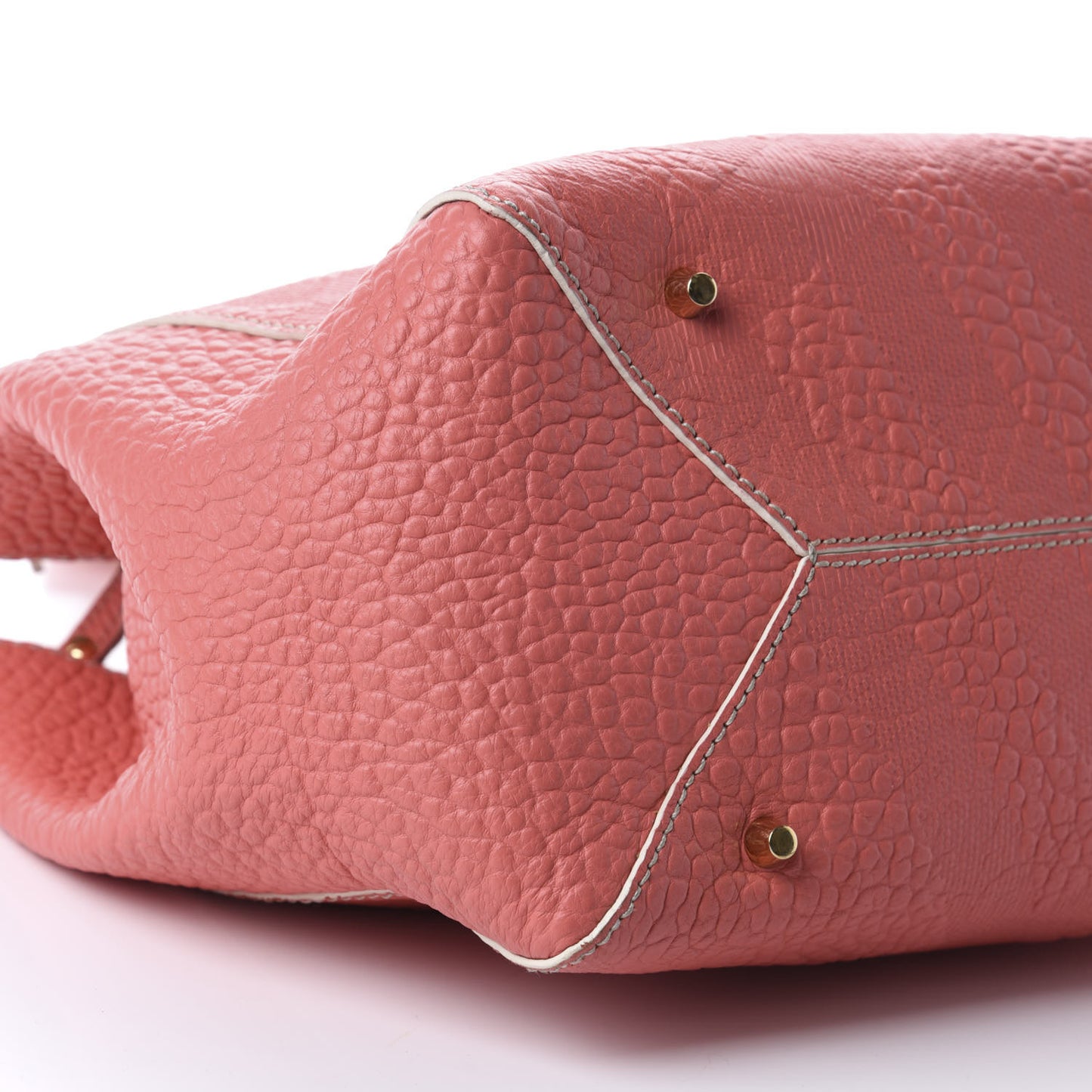 Signature Grain Calfskin Check Embossed Small Canterbury Tote Rose Pink