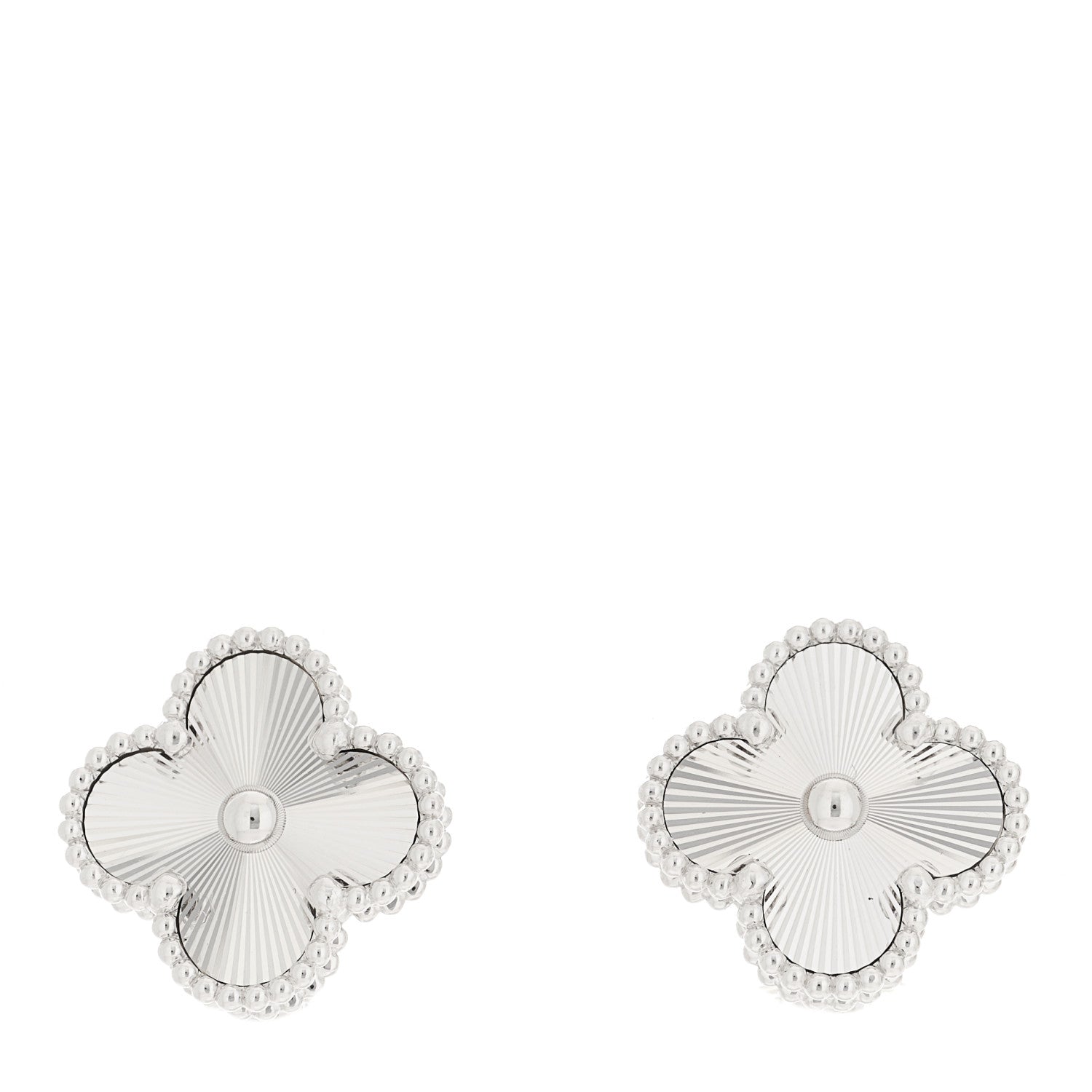 Van Cleef & Arpels 18K White Gold Guilloche Vintage Alhambra Earrings 1 of 5