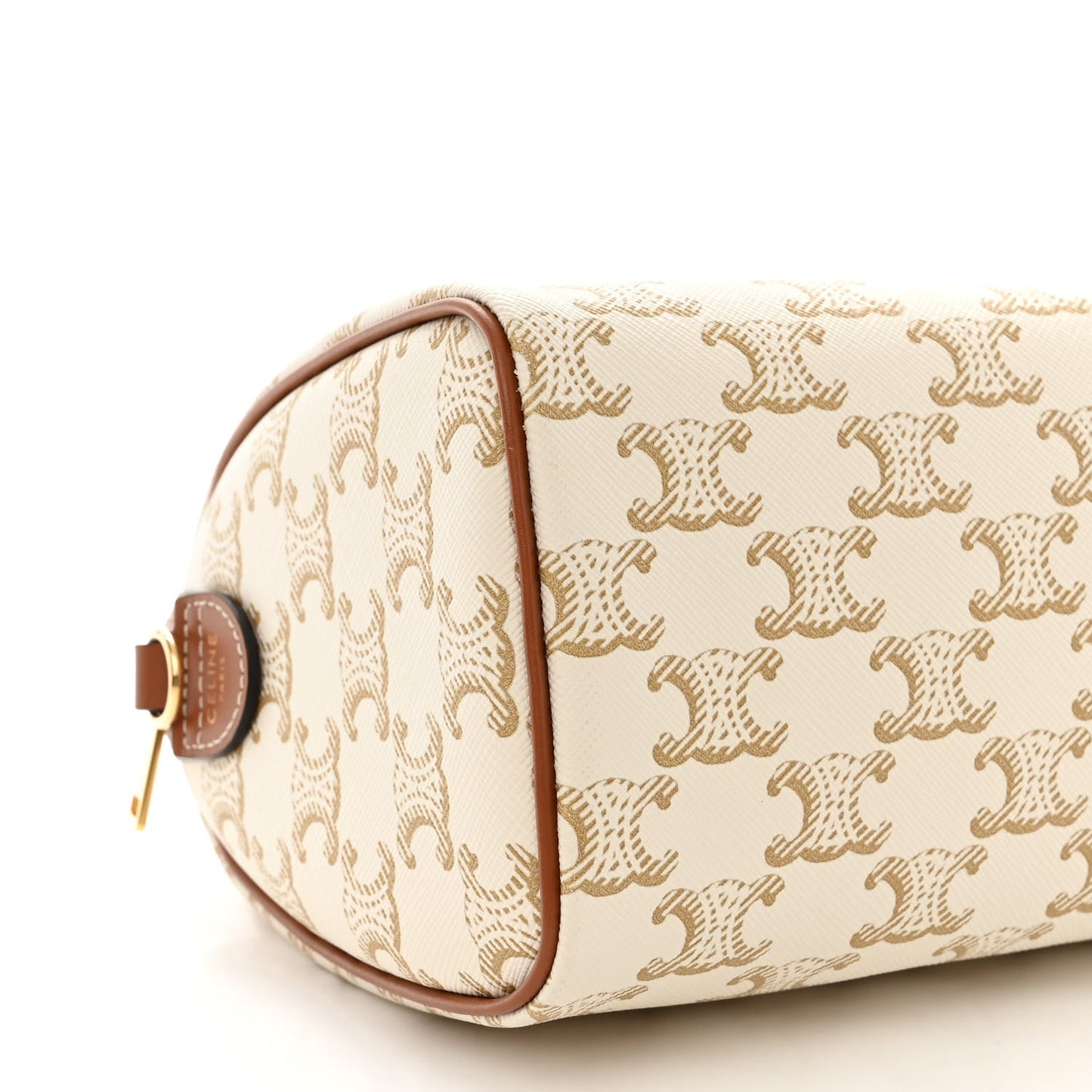 Triomphe Canvas Calfskin Small Boston Bag White