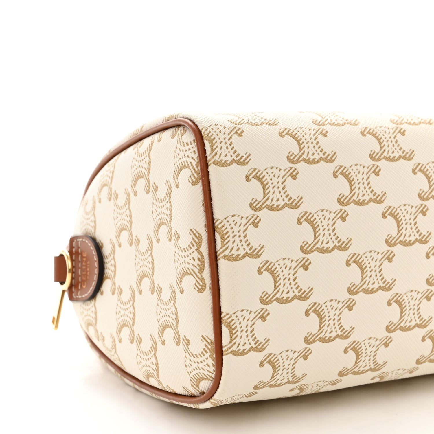 Celine Triomphe Canvas Calfskin Small Boston Bag White 9 of 10