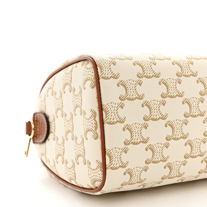 Celine Triomphe Canvas Calfskin Small Boston Bag White 9 of 10