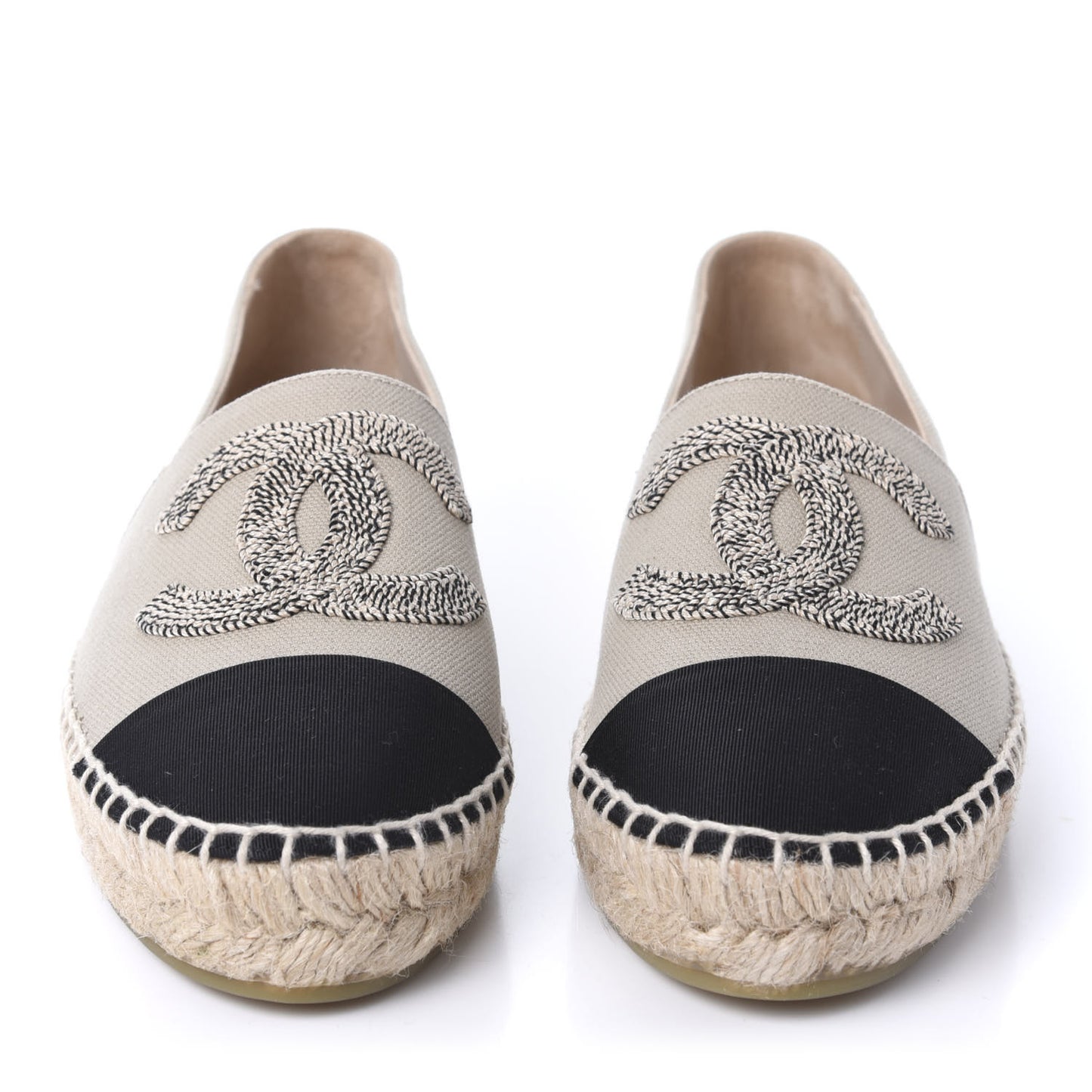 Canvas Grosgrain CC Espadrilles 36 Beige Black