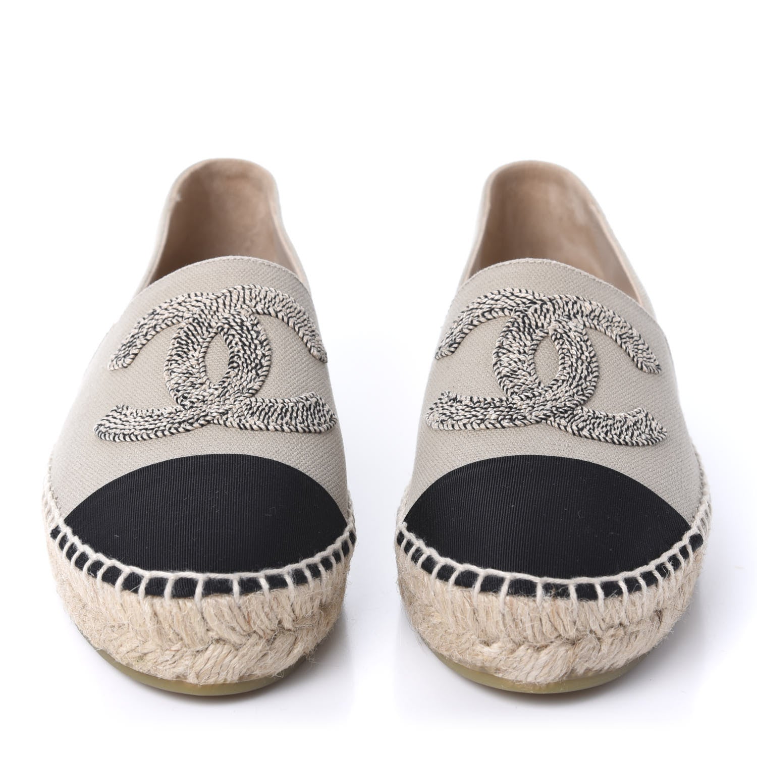 Chanel Canvas Grosgrain CC Espadrilles 36 Beige Black 2 of 9