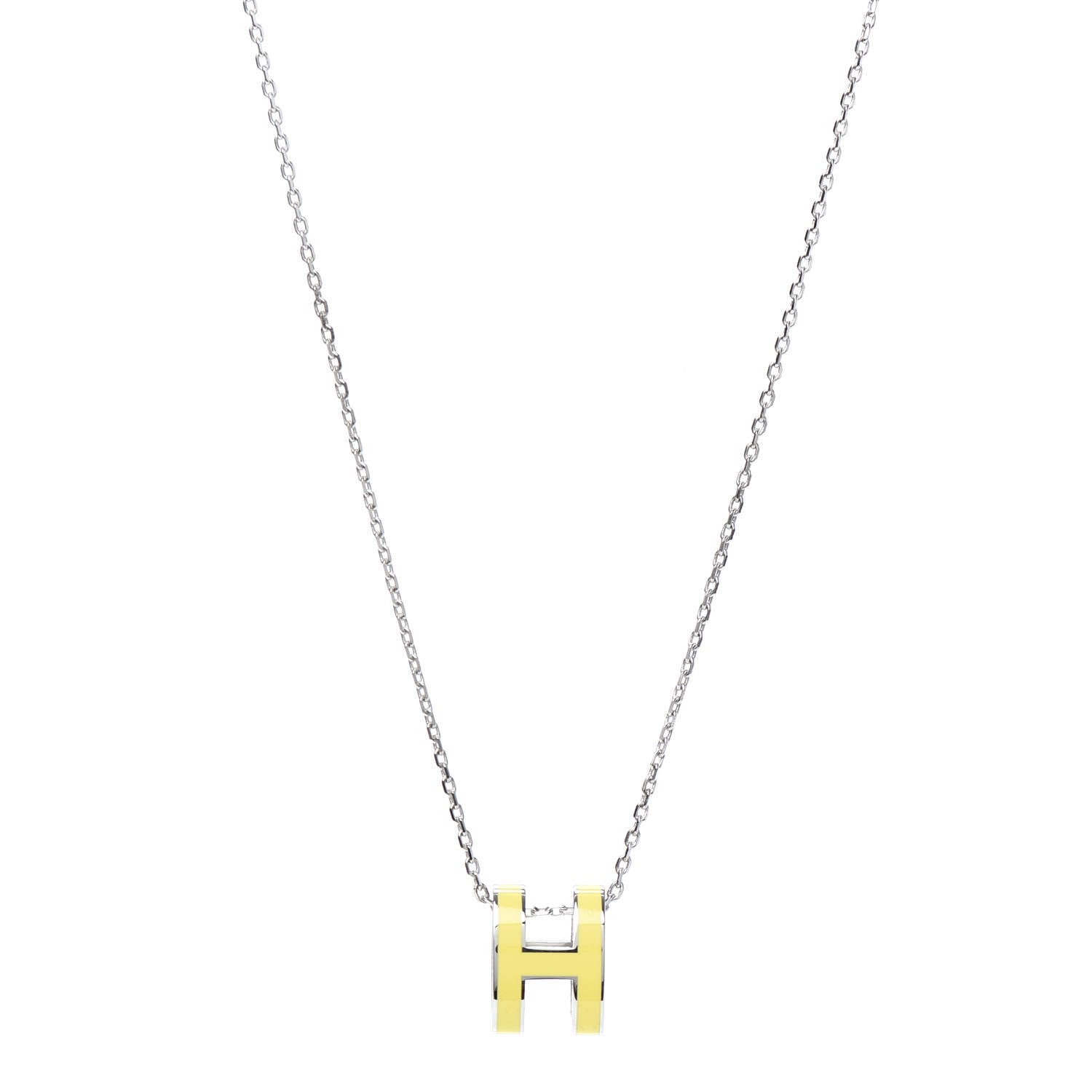 Hermes Lacquered Palladium Pop H Pendant Necklace Jaune Mimosa 1 of 4