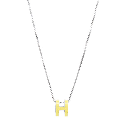 Hermes Lacquered Palladium Pop H Pendant Necklace Jaune Mimosa 1 of 4